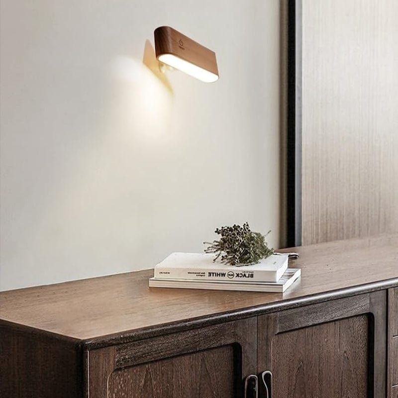 LumaGlow™ oplaadbare 360° LED-wandlamp van beukenhout – productafbeelding 4