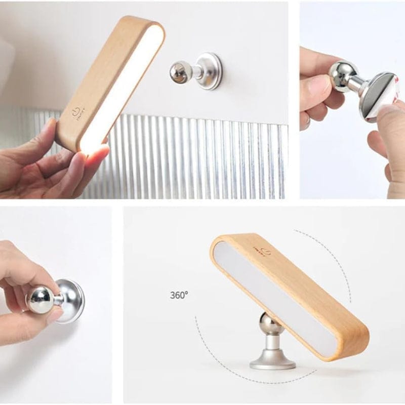 LumaGlow™ oplaadbare 360° LED-wandlamp van beukenhout – productafbeelding 7