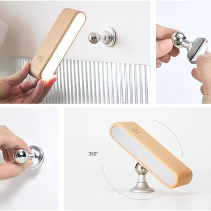 LumaGlow™ oplaadbare 360° LED-wandlamp van beukenhout – productafbeelding 7