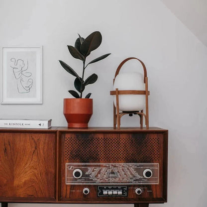 LumaGlow™ ovale glazen tafellamp met houten frame – productafbeelding 4