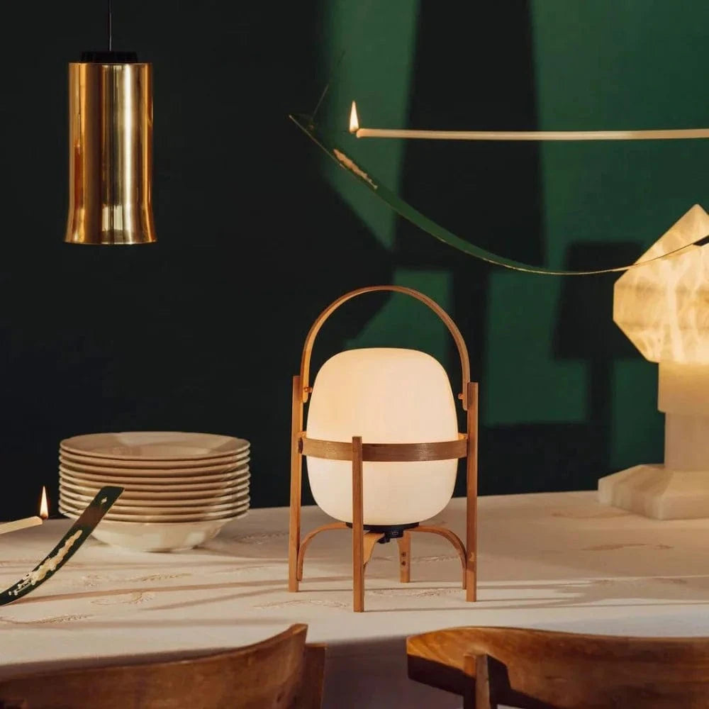 LumaGlow™ ovale glazen tafellamp met houten frame – productafbeelding 5