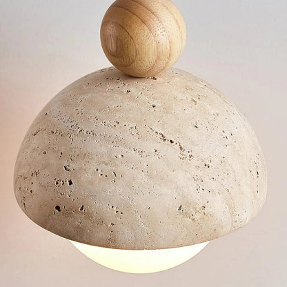 LunaGlow™ travertin glazen hanglamp met houten accent – productafbeelding 4