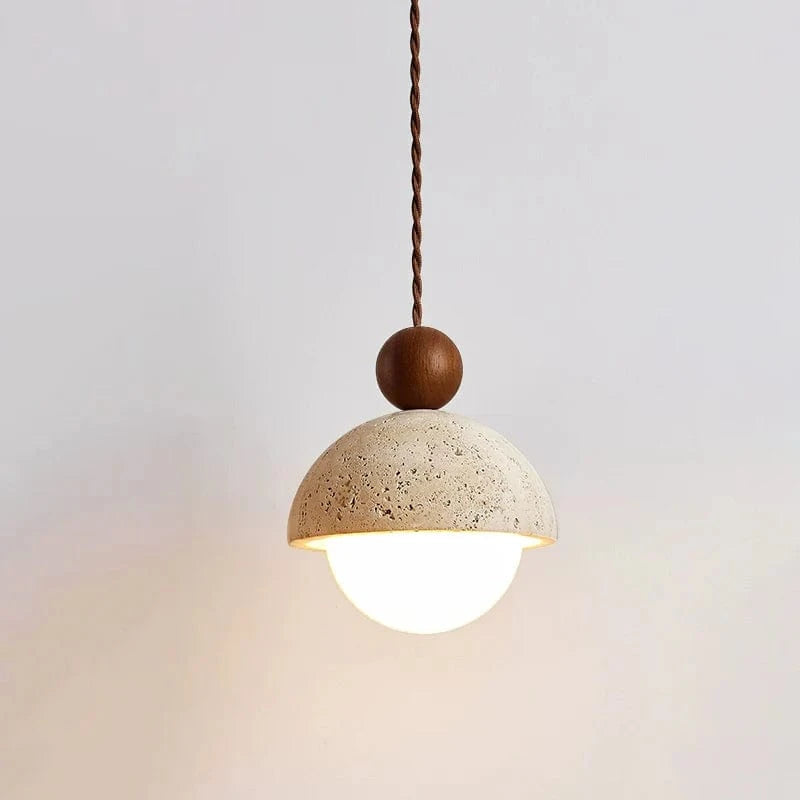 LunaGlow™ travertin glazen hanglamp met houten accent – productafbeelding 10