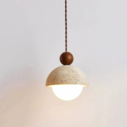LunaGlow™ travertin glazen hanglamp met houten accent – productafbeelding 10