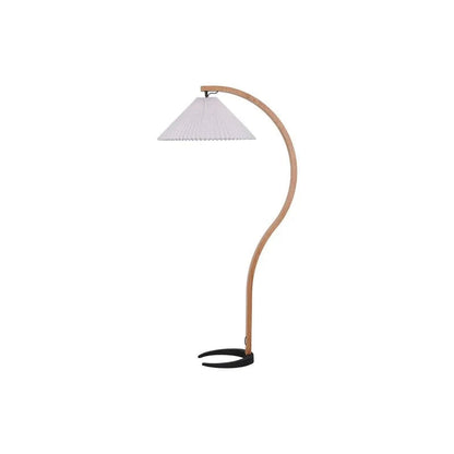 LumaArch™ Scandinavische booglamp van hout met linnen kap – productafbeelding 1