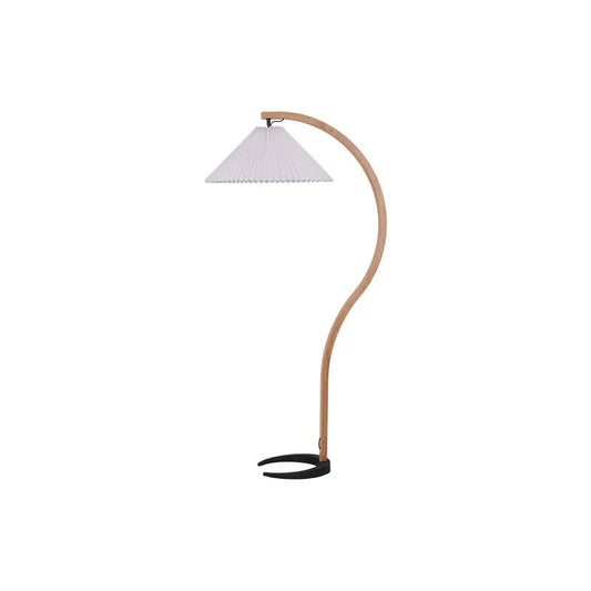 LumaArch™ Scandinavische booglamp van hout met linnen kap – productafbeelding 1