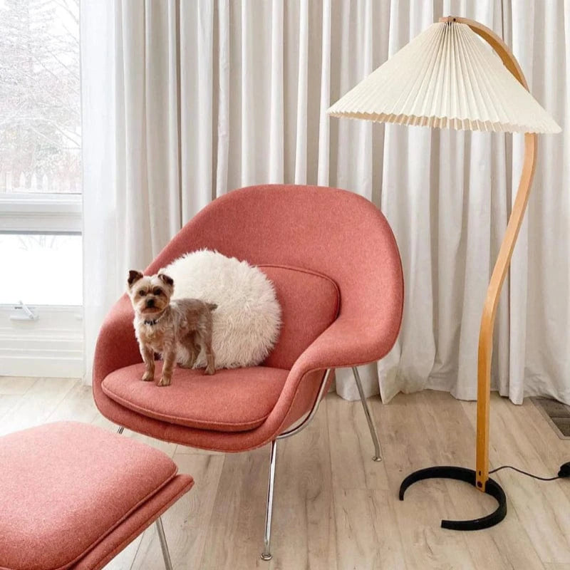 LumaArch™ Scandinavische booglamp van hout met linnen kap – productafbeelding 5
