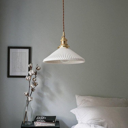 LumaNest™ Japandi keramische hanglamp met messing – productafbeelding 2
