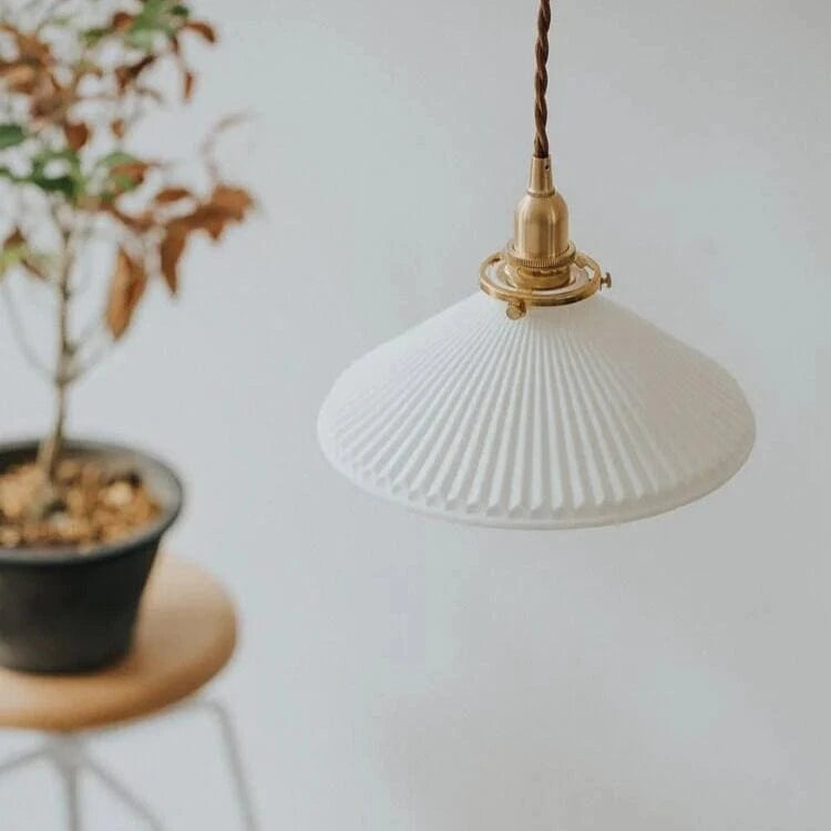 LumaNest™ Japandi keramische hanglamp met messing – productafbeelding 3
