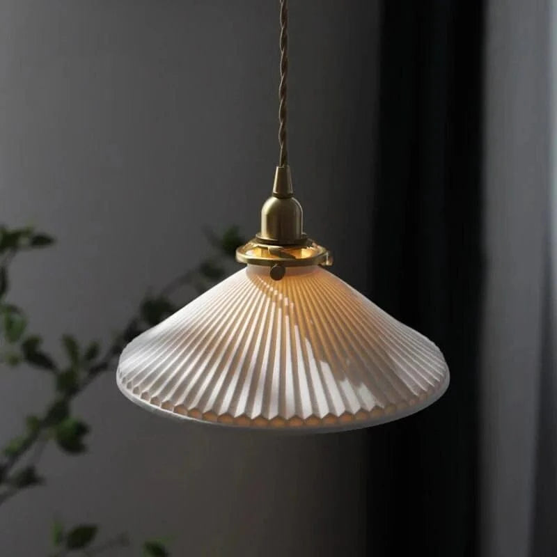 LumaNest™ Japandi keramische hanglamp met messing – productafbeelding 4