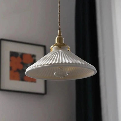 LumaNest™ Japandi keramische hanglamp met messing – productafbeelding 8