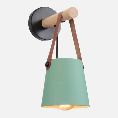 LumaGlow™ Scandinavische wandlamp met hout en leren band – productafbeelding 9