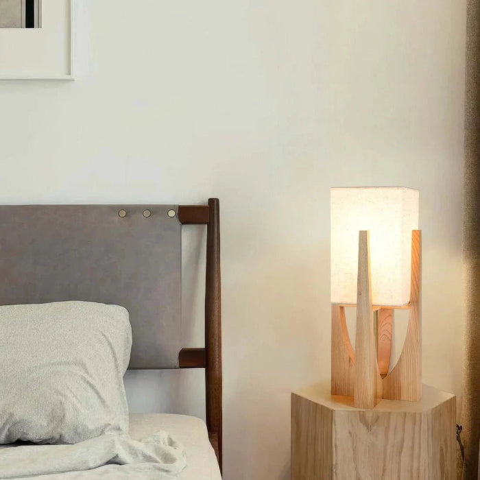ZenGlow™ moderne houten vloerlamp met walnootlook – productafbeelding 3