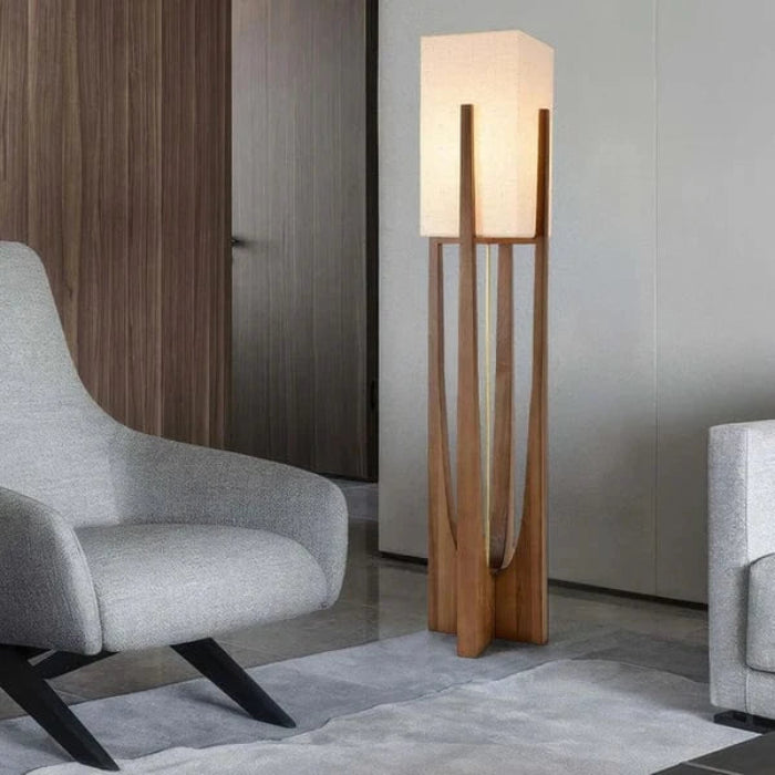ZenGlow™ moderne houten vloerlamp met walnootlook – productafbeelding 5