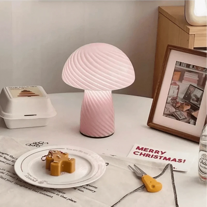 LumaGlow™ gestreepte paddenstoellamp van glas – productafbeelding 4