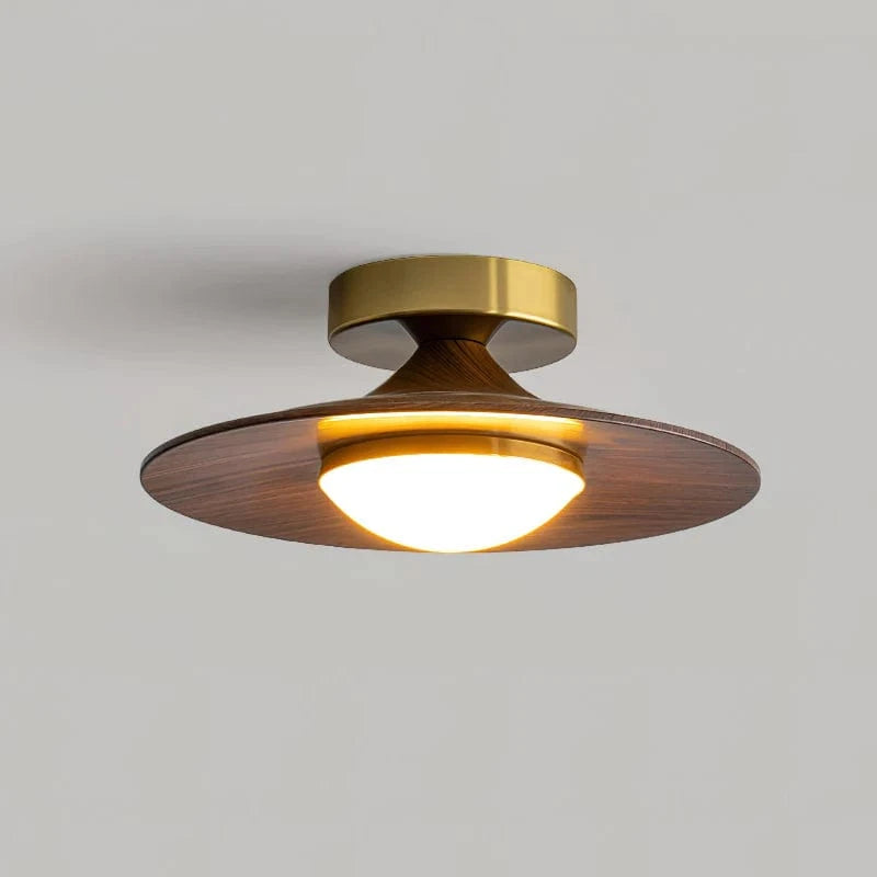 LuxeGlow™ Art Deco LED-plafondlamp van messing en hout – productafbeelding 1