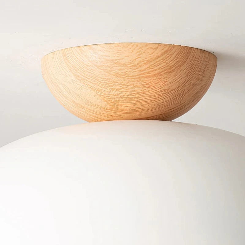 LumaGlow™ plafondlamp van opaalglas met houten details – productafbeelding 4
