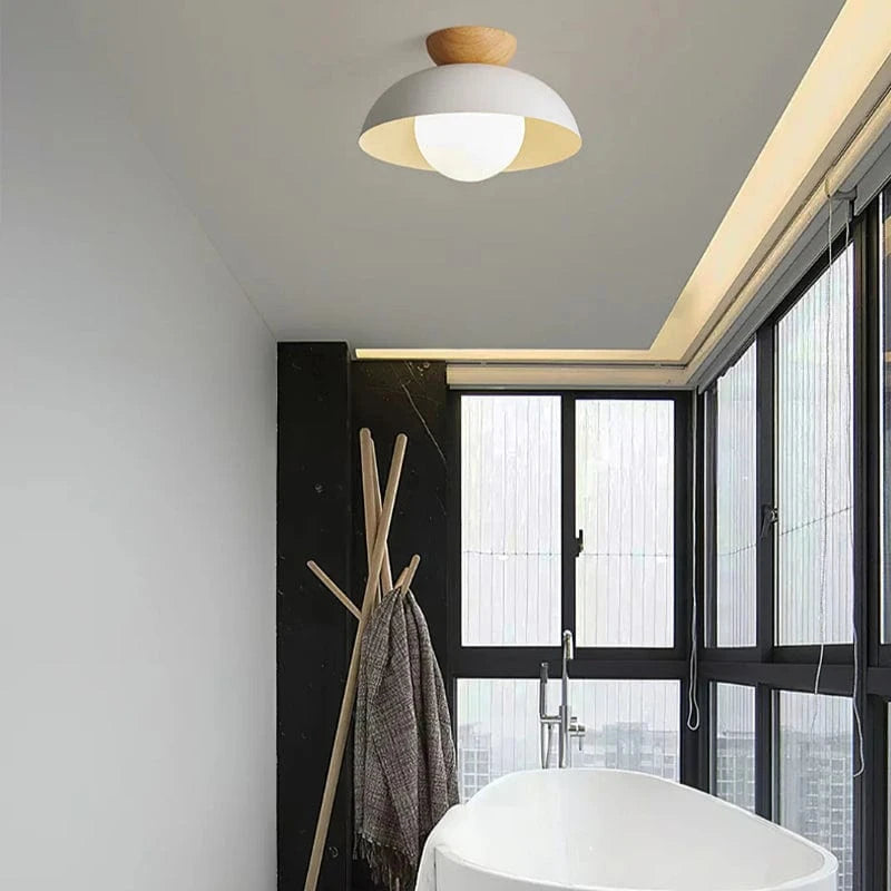 LumaGlow™ plafondlamp van opaalglas met houten details – productafbeelding 5