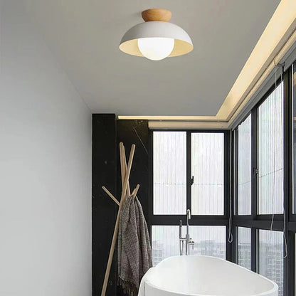 LumaGlow™ plafondlamp van opaalglas met houten details – productafbeelding 5