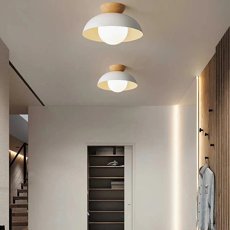LumaGlow™ plafondlamp van opaalglas met houten details – productafbeelding 7