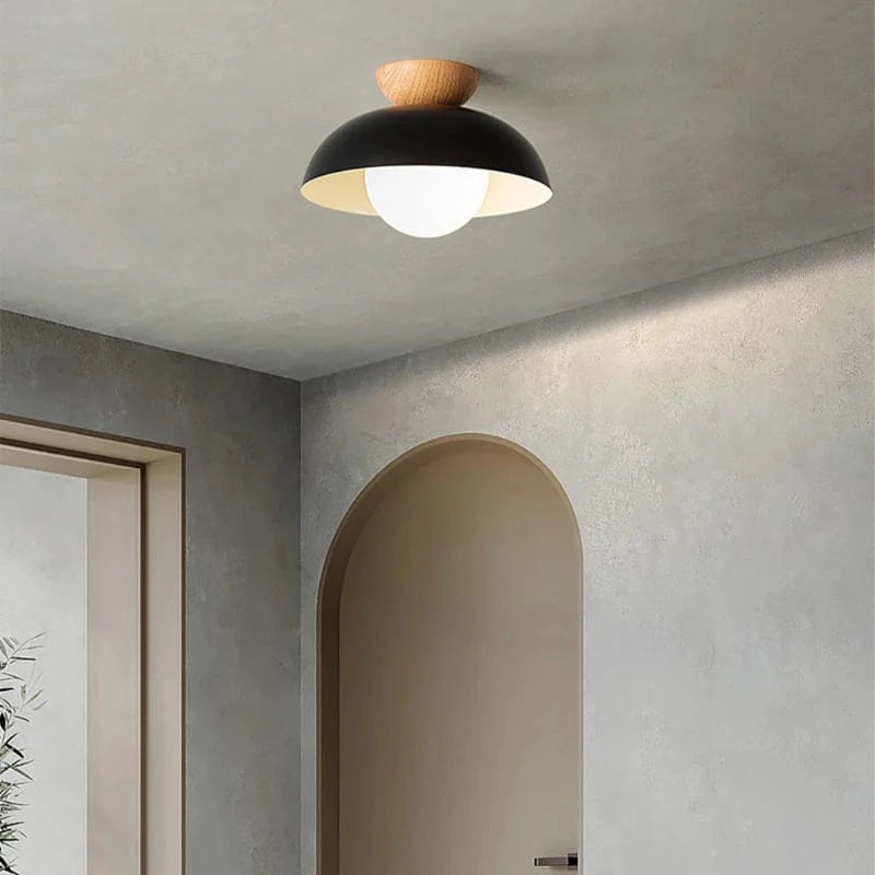 LumaGlow™ plafondlamp van opaalglas met houten details – productafbeelding 8