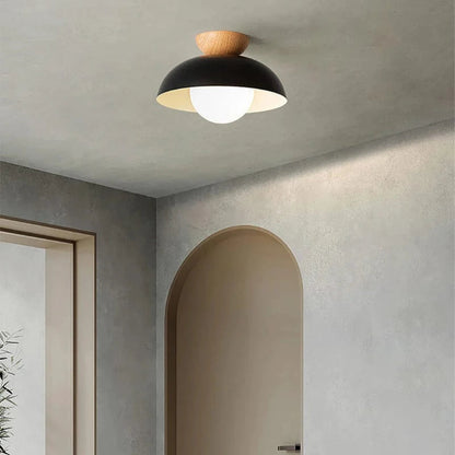 LumaGlow™ plafondlamp van opaalglas met houten details – productafbeelding 8