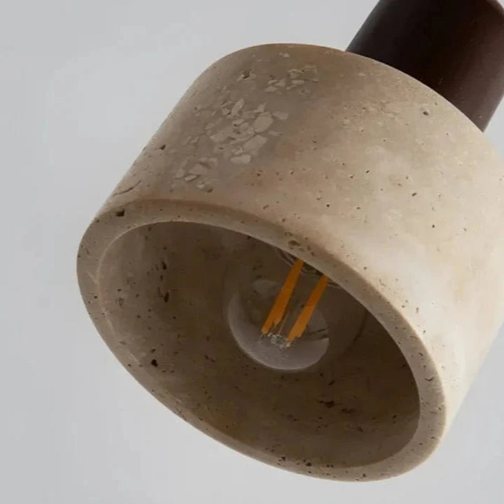 LumaSphere™ glazen Japandi hanglamp met travertin en walnoot – productafbeelding 3