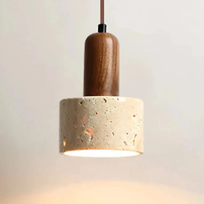 LumaSphere™ glazen Japandi hanglamp met travertin en walnoot – productafbeelding 4