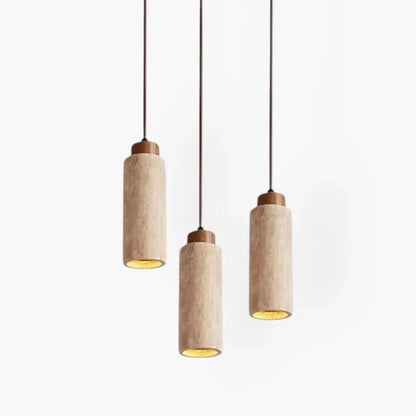 LumaSphere™ travertin en houten hanglamp in Japandi stijl – productafbeelding 1