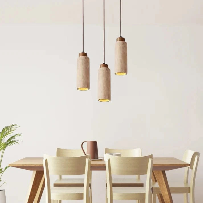 LumaSphere™ travertin en houten hanglamp in Japandi stijl – productafbeelding 2