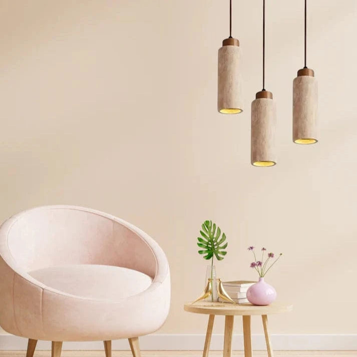 LumaSphere™ travertin en houten hanglamp in Japandi stijl – productafbeelding 3