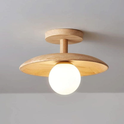 LumaSphere™ glazen plafondlamp met houten accent – productafbeelding 1