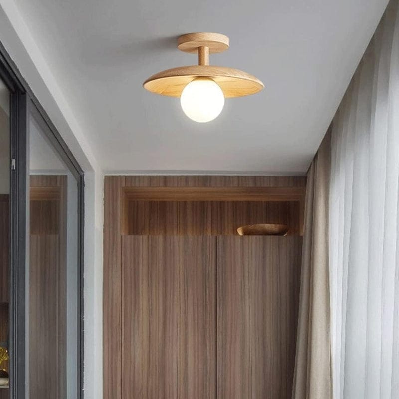 LumaSphere™ glazen plafondlamp met houten accent – productafbeelding 2