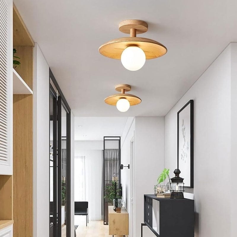 LumaSphere™ glazen plafondlamp met houten accent – productafbeelding 3