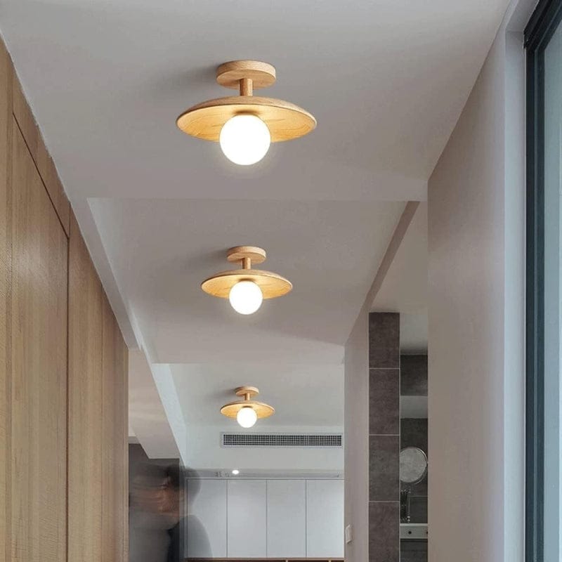LumaSphere™ glazen plafondlamp met houten accent – productafbeelding 4
