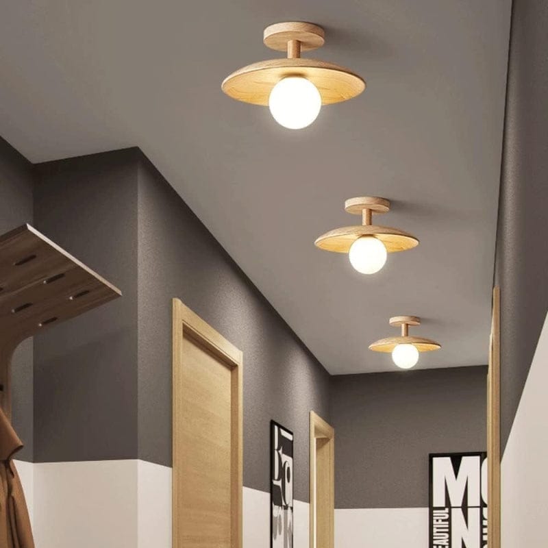 LumaSphere™ glazen plafondlamp met houten accent – productafbeelding 5