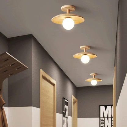 LumaSphere™ glazen plafondlamp met houten accent – productafbeelding 5