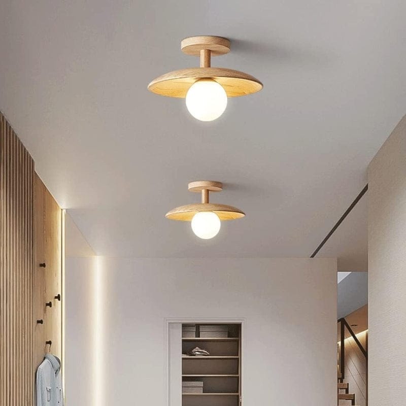 LumaSphere™ glazen plafondlamp met houten accent – productafbeelding 6