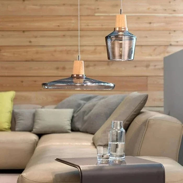 LumiCraft™ vintage kroonluchter van hout en glas – productafbeelding 3