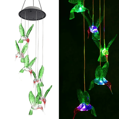 LumiHaven™ solar windgong met kolibries en LED-licht – productafbeelding 4