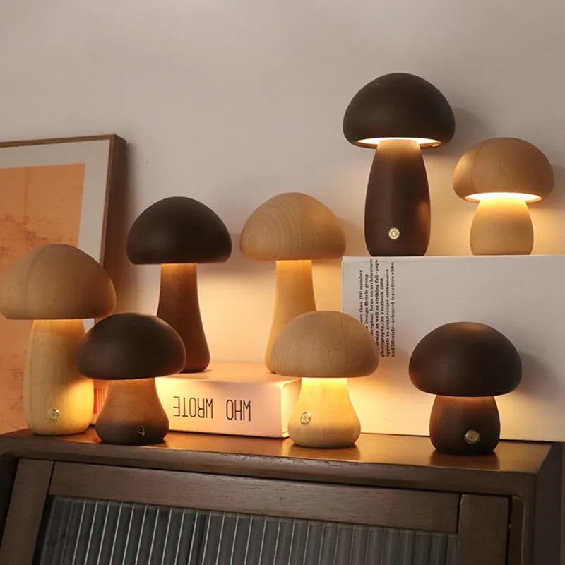 Mushglow™ draadloze houten paddenstoellamp met USB – productafbeelding 2