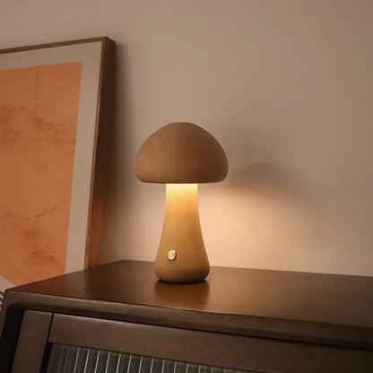 Mushglow™ draadloze houten paddenstoellamp met USB – productafbeelding 3