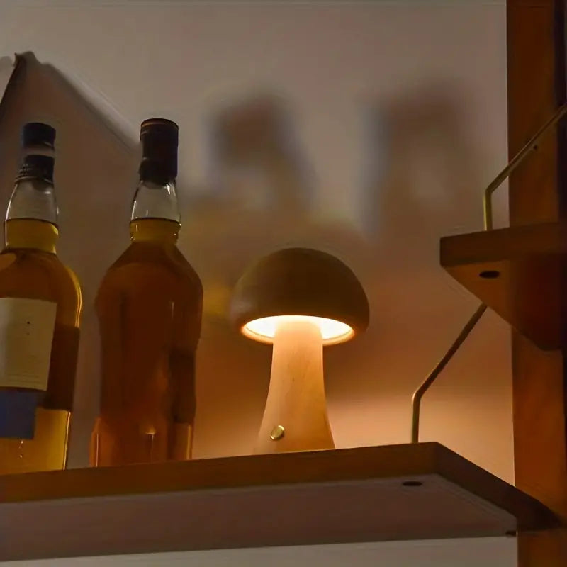 Mushglow™ draadloze houten paddenstoellamp met USB – productafbeelding 4