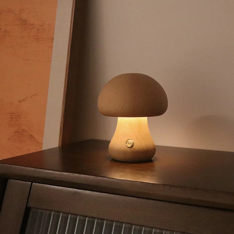 MushroomGlow™ draadloze houten paddenstoellamp met touch – productafbeelding 3
