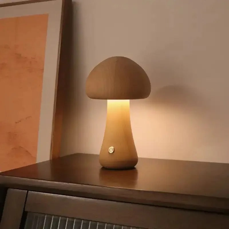 MushroomGlow™ draadloze houten paddenstoellamp met touch – productafbeelding 4