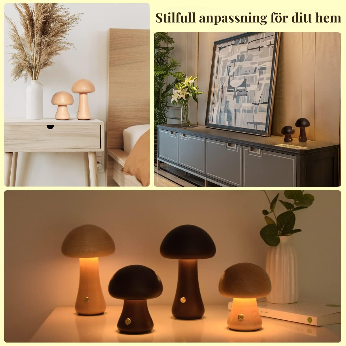 MushroomGlow™ draadloze houten paddenstoellamp met touch – productafbeelding 6