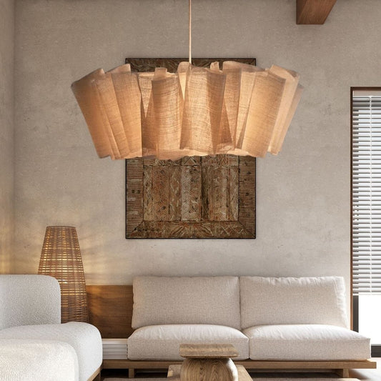 SerenLuxe™ Wabi-Sabi linnen hanglamp met plissékap – productafbeelding 1