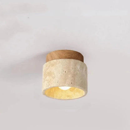 SereneGlow™ plafondlamp van travertin en massief hout – productafbeelding 1