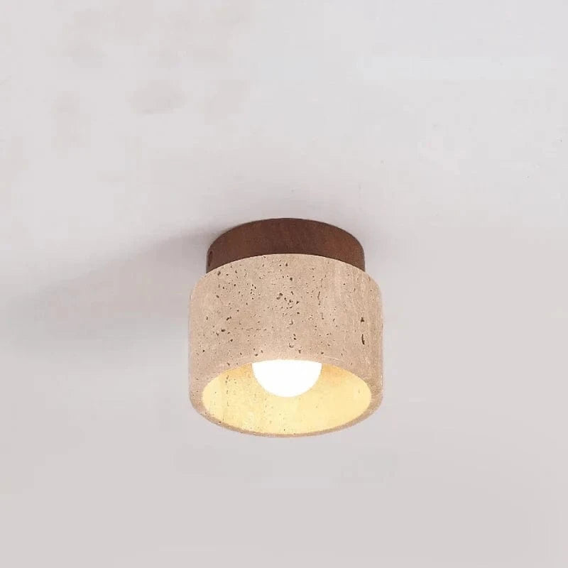 SereneGlow™ plafondlamp van travertin en massief hout – productafbeelding 12