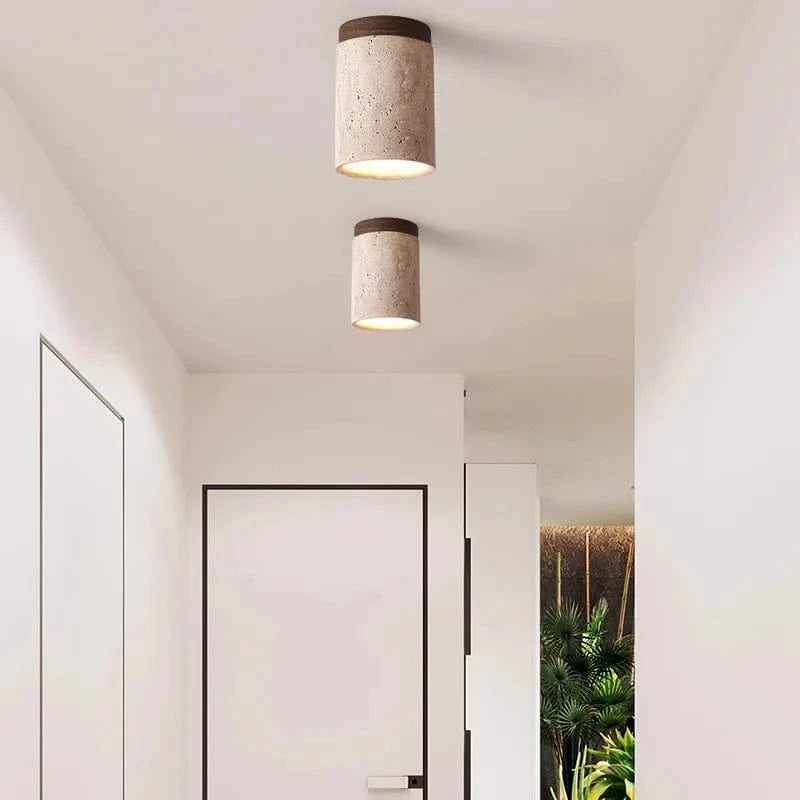 SereneGlow™ plafondlamp van travertin en massief hout – productafbeelding 4